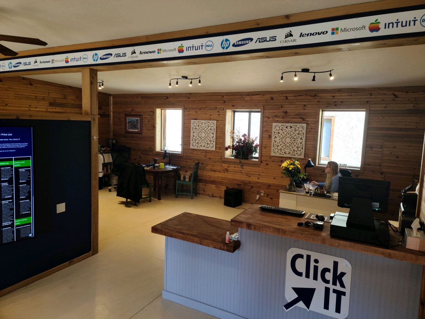 A finished Click IT store interior with branded counter