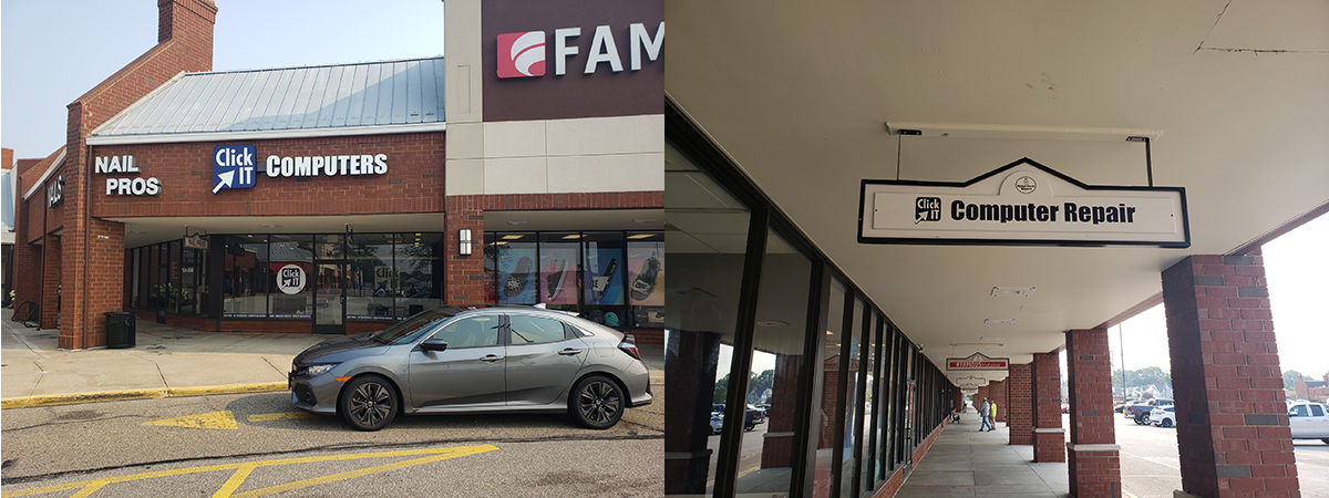 Composite of Click IT signs at a store location